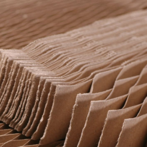 Close-up of honeycomb paper core showing open cellular structure.