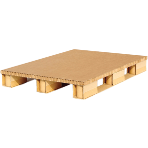 Paper pallet with a honeycomb deck and block-style feet.